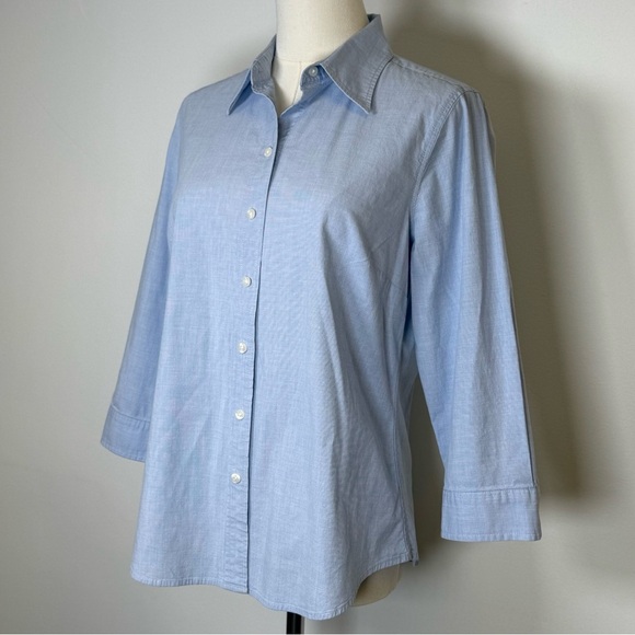 Izod Button Front Blouse Cotton 3/4 Sleeves Classic Blue Women’s Size Large - Picture 2 of 8